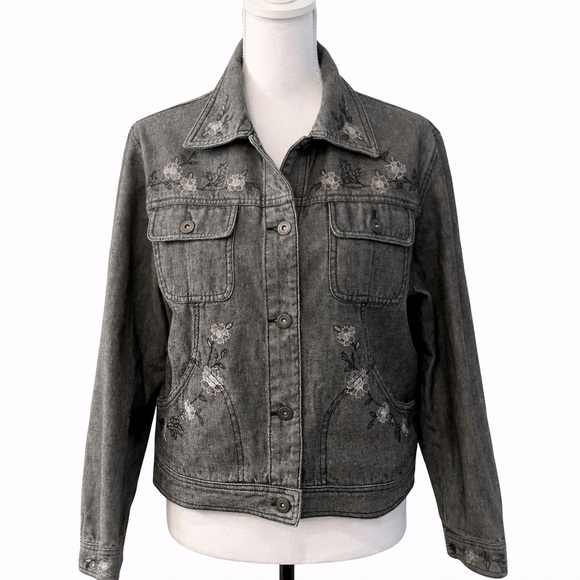 Liz Claiborne Jackets & Blazers - ✨ Vintage Liz Claiborne Lizwear Embroidered Black Denim Jacket Large L ✨